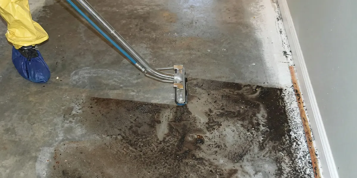 sewage removal technicians extracting contaminated wastewater from a residential floor in Cape Coral, FL